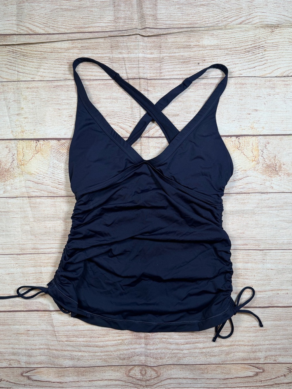 Athleta‎ Navy Blue Ruched Cross-Back Swim Tankini Top